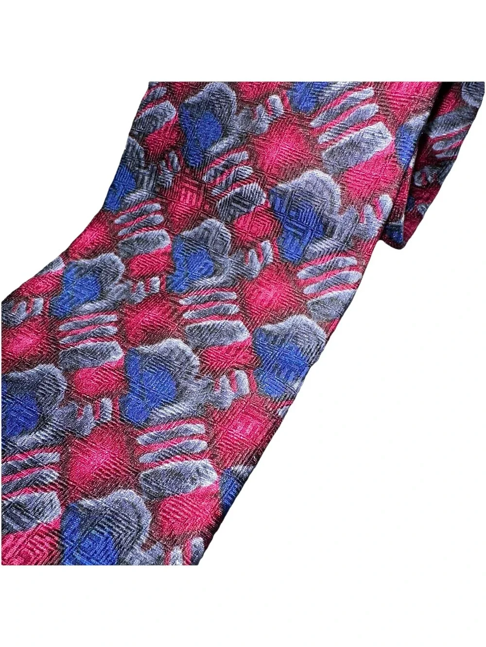 J Garcia Neck Tie Collector's Edition Geometric Wine Blue Gray 100% Silk EUC